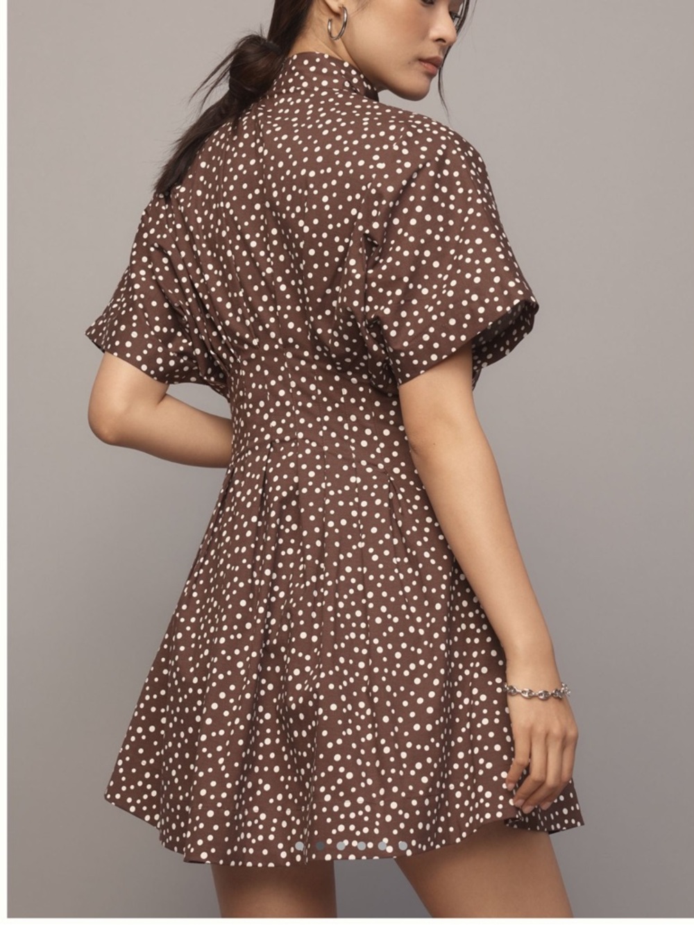 Exquise Tobie Collared Button-Front Tie-Neck Mini Shirt Dress Anthroplogie NEW - Picture 2 of 15